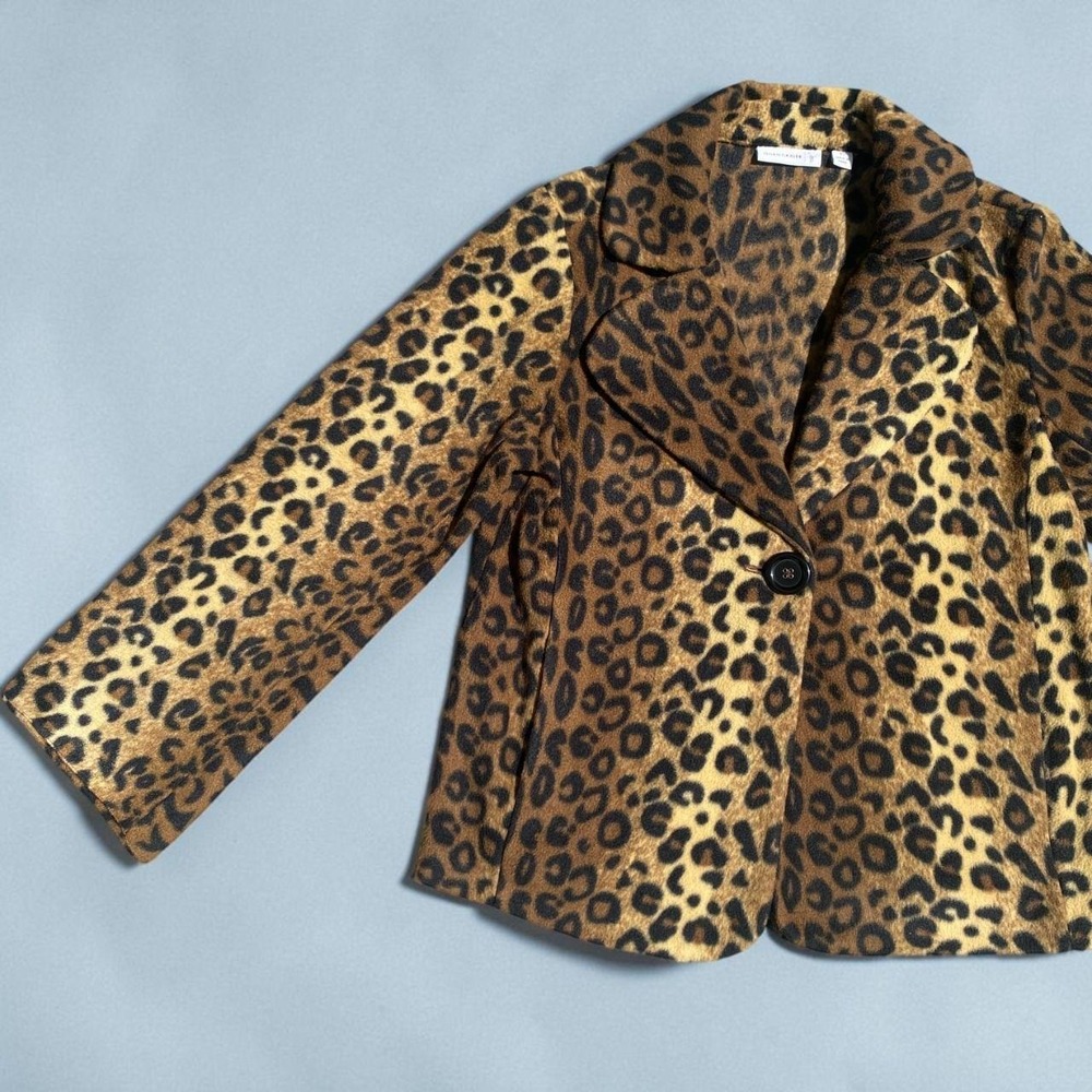 Leopard Print Fleece Blazer Jacket XS Animal Print
